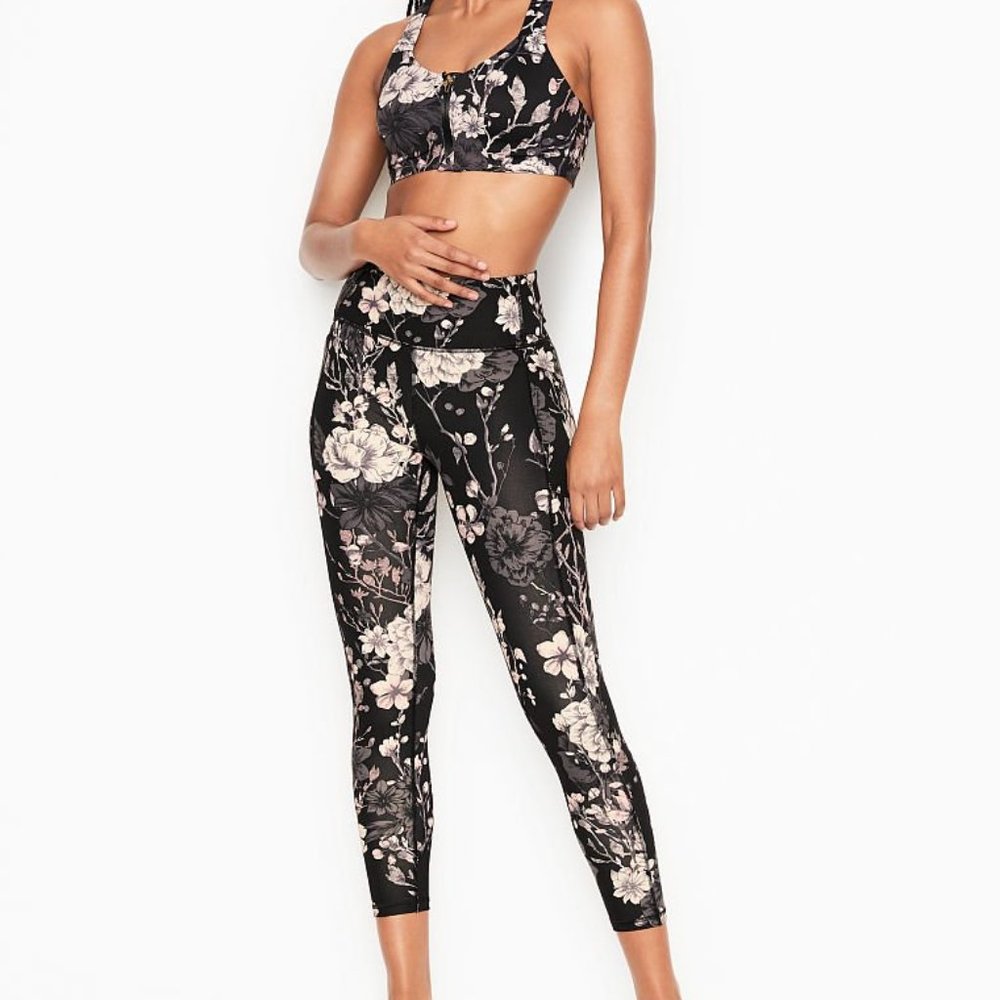 VICTORIA'S SECRET INCREDIBLE ESSENTIAL LEGGING BLACK LOIS FLORAL WHITE/PINK Sz 8